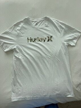 Hurley White Tee with Camo Logo Print